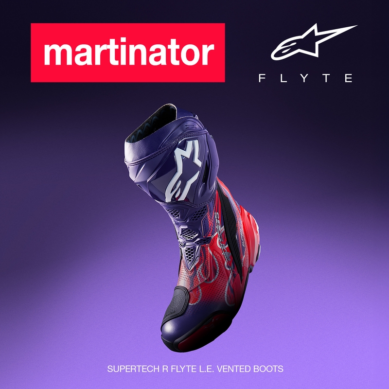 Alpinestars Supertech R Vented Flyte limitált kiadás Jorge Martin motoros csizma lila-piros-fekete