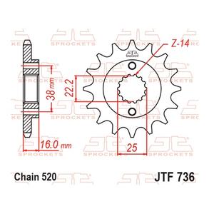 Első lánckerék JT JTF 736-15RB 15 fogak,520 rubber cushioned