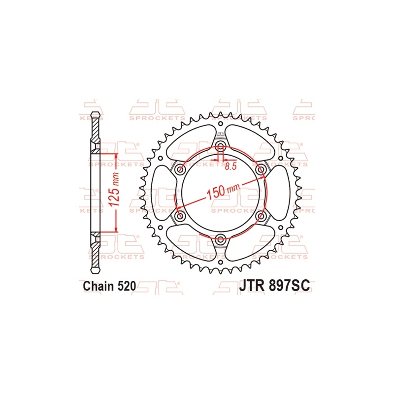 Csillagkerék JT 52 fogak,520 Self Cleaning Lightweight