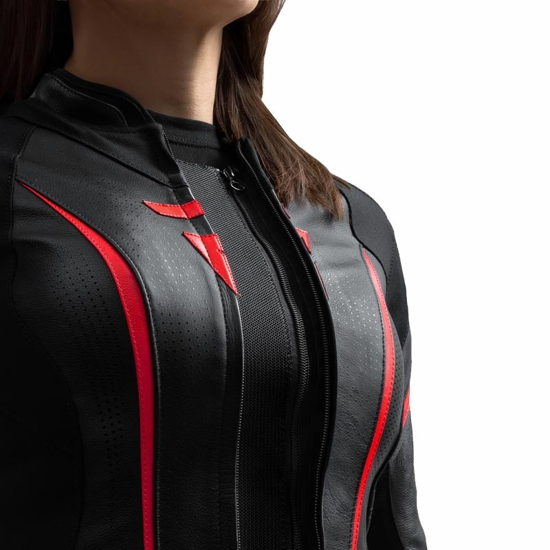 Rebelhorn Diva ST női motoros bőrkabát fekete-piros-fehér