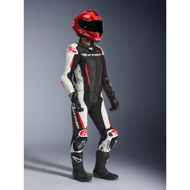 Alpinestars Stella GP-R7 női kétrészes bőr motoros overál fekete-fehér-fluo piros
