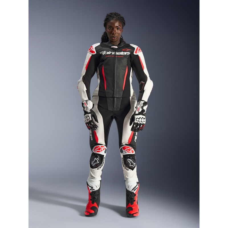 Alpinestars Stella GP-R7 női kétrészes bőr motoros overál fekete-fehér-fluo piros