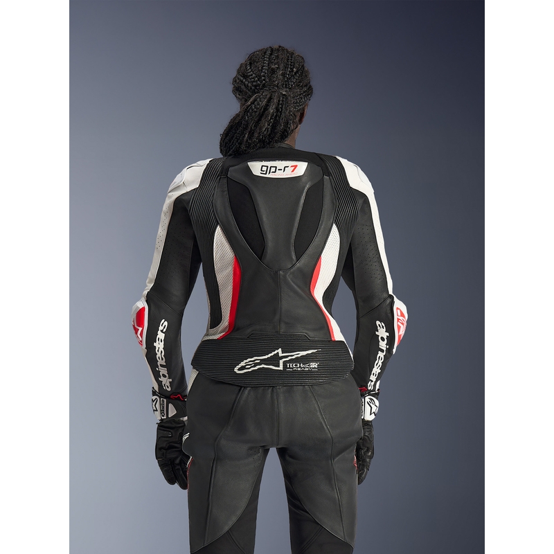 Alpinestars Stella GP-R7 női kétrészes bőr motoros overál fekete-fehér-fluo piros