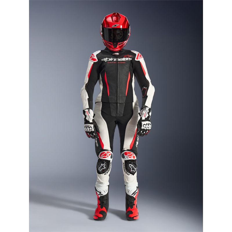 Alpinestars Stella GP-R7 női kétrészes bőr motoros overál fekete-fehér-fluo piros