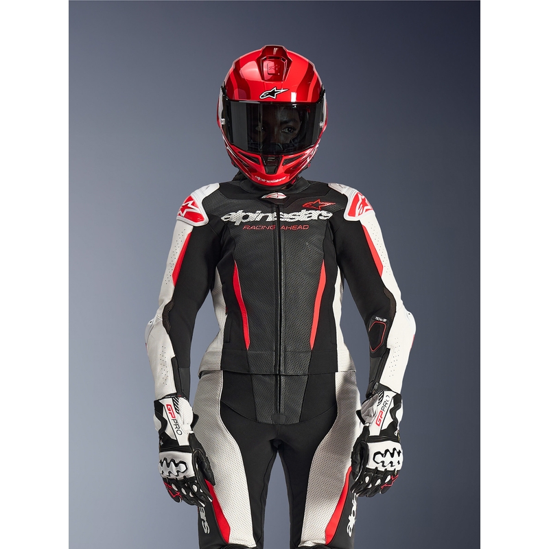 Alpinestars Stella GP-R7 női kétrészes bőr motoros overál fekete-fehér-fluo piros