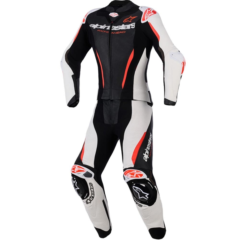 Alpinestars Stella GP-R7 női kétrészes bőr motoros overál fekete-fehér-fluo piros