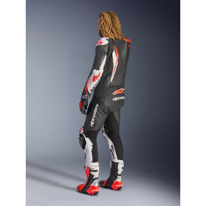 Jednodílná kožená kombinéza na motorku Alpinestars GP TECH V5 černo-bílo-fluo červená