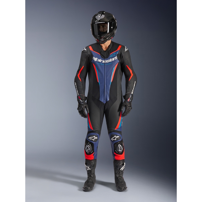 Alpinestars GP FORCE V2 egyrészes motoros bőroverál fekete-kék-fluo piros