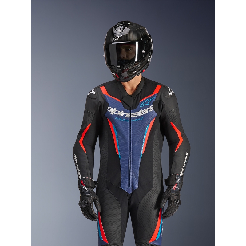 Alpinestars GP FORCE V2 egyrészes motoros bőroverál fekete-kék-fluo piros