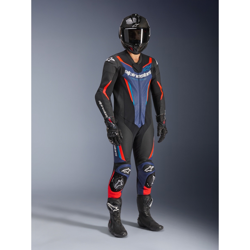 Alpinestars GP FORCE V2 egyrészes motoros bőroverál fekete-kék-fluo piros