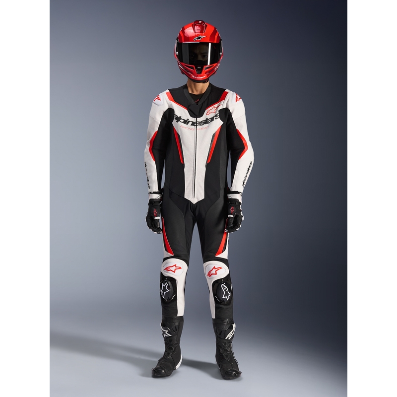 Alpinestars GP FORCE V2 egyrészes motoros bőroverál fehér-fekete-fluo piros