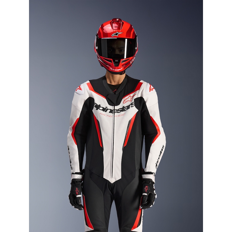 Alpinestars GP FORCE V2 egyrészes motoros bőroverál fehér-fekete-fluo piros