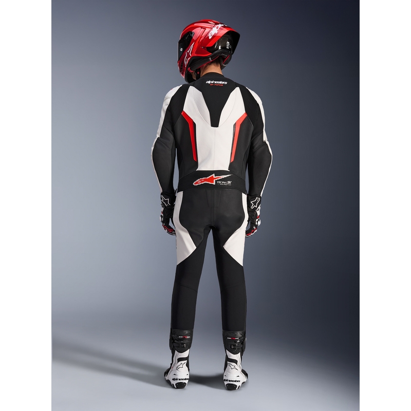 Alpinestars GP FORCE V2 egyrészes motoros bőroverál fehér-fekete-fluo piros