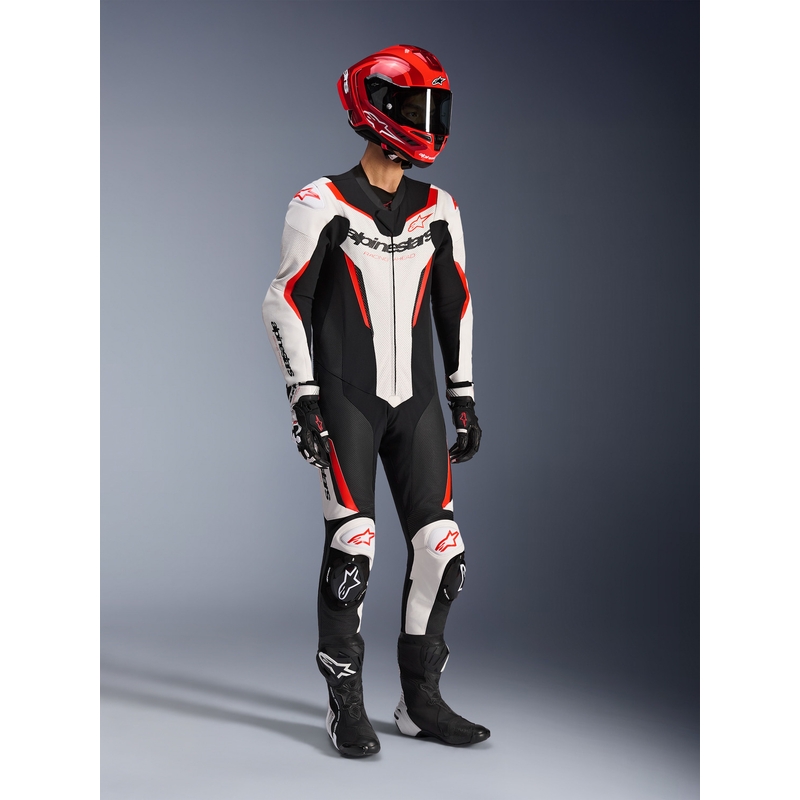 Alpinestars GP FORCE V2 egyrészes motoros bőroverál fehér-fekete-fluo piros