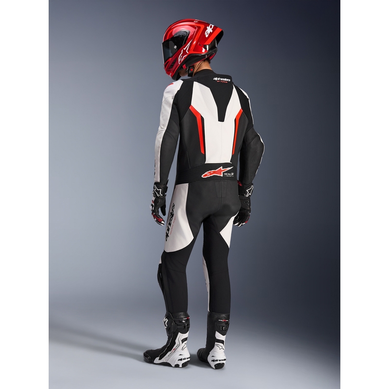 Alpinestars GP FORCE V2 egyrészes motoros bőroverál fehér-fekete-fluo piros
