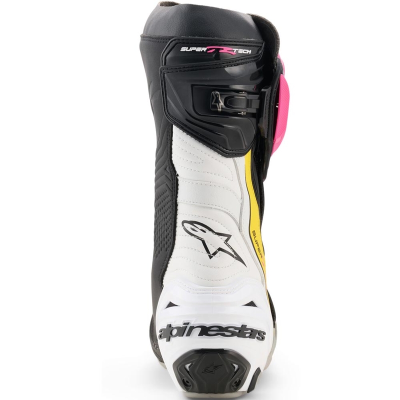 Alpinestars Supertech R motoros csizma fekete-fehér-rózsaszín-sárga