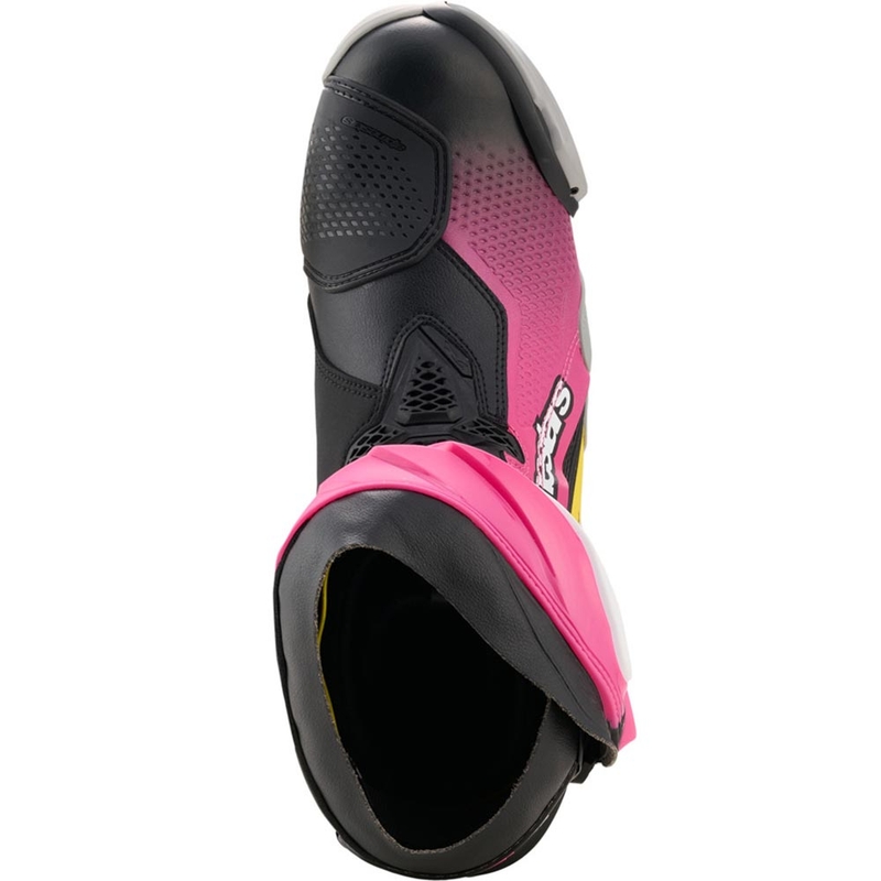 Alpinestars Supertech R motoros csizma fekete-fehér-rózsaszín-sárga