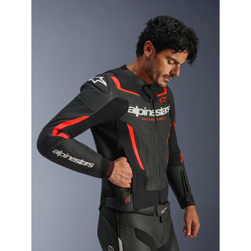 Alpinestars GP Force V2 Airflow motoros bőrkabát fekete-fluo piros-fehér