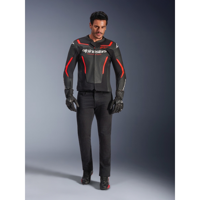 Alpinestars GP Force V2 Airflow motoros bőrkabát fekete-fluo piros-fehér