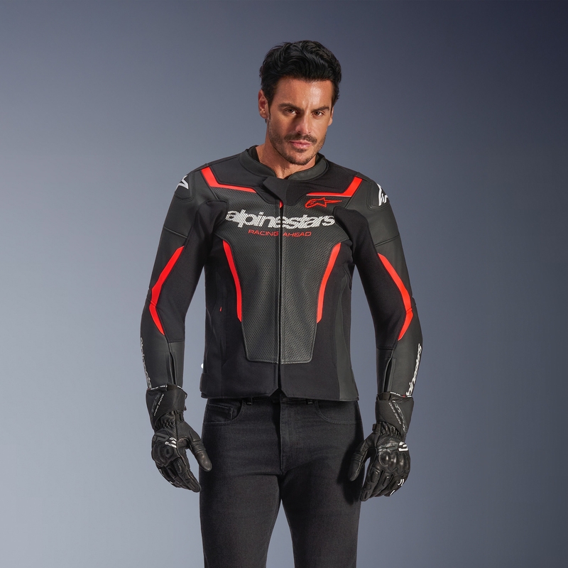 Alpinestars GP Force V2 Airflow motoros bőrkabát fekete-fluo piros-fehér