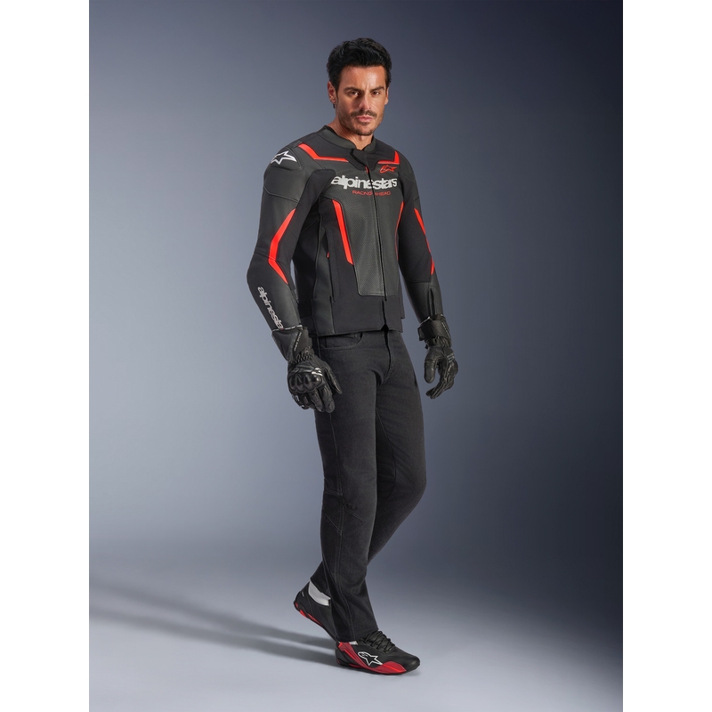 Alpinestars GP Force V2 Airflow motoros bőrkabát fekete-fluo piros-fehér
