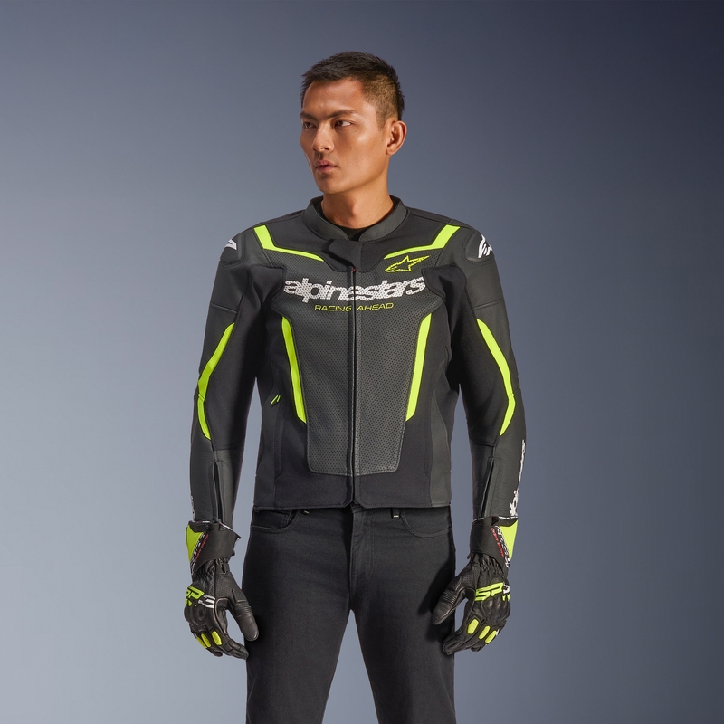 Alpinestars GP Force V2 Airflow motoros bőrkabát fekete-fluo sárga