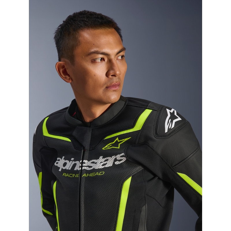 Alpinestars GP Force V2 Airflow motoros bőrkabát fekete-fluo sárga