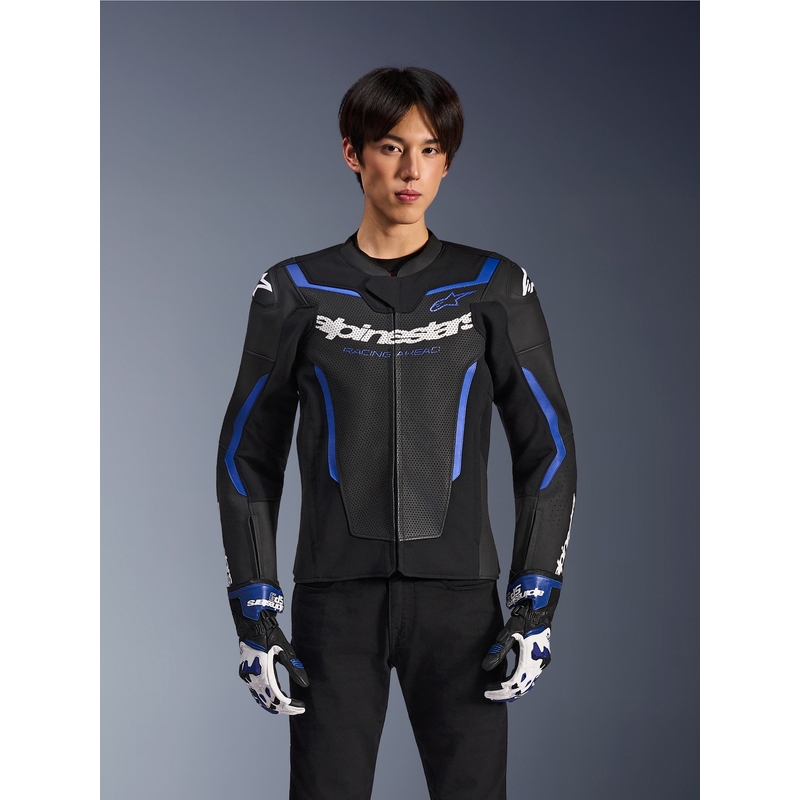 Alpinestars GP Force V2 Airflow motoros bőrkabát fekete-metálkék