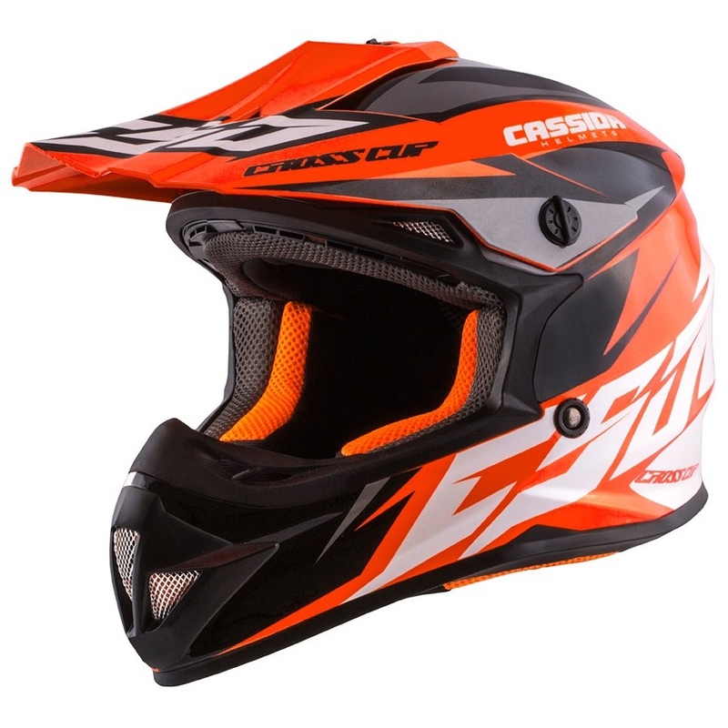 Gyermek motocross sisak Cassida Cross Cup Két fekete-fehér-fluo narancs