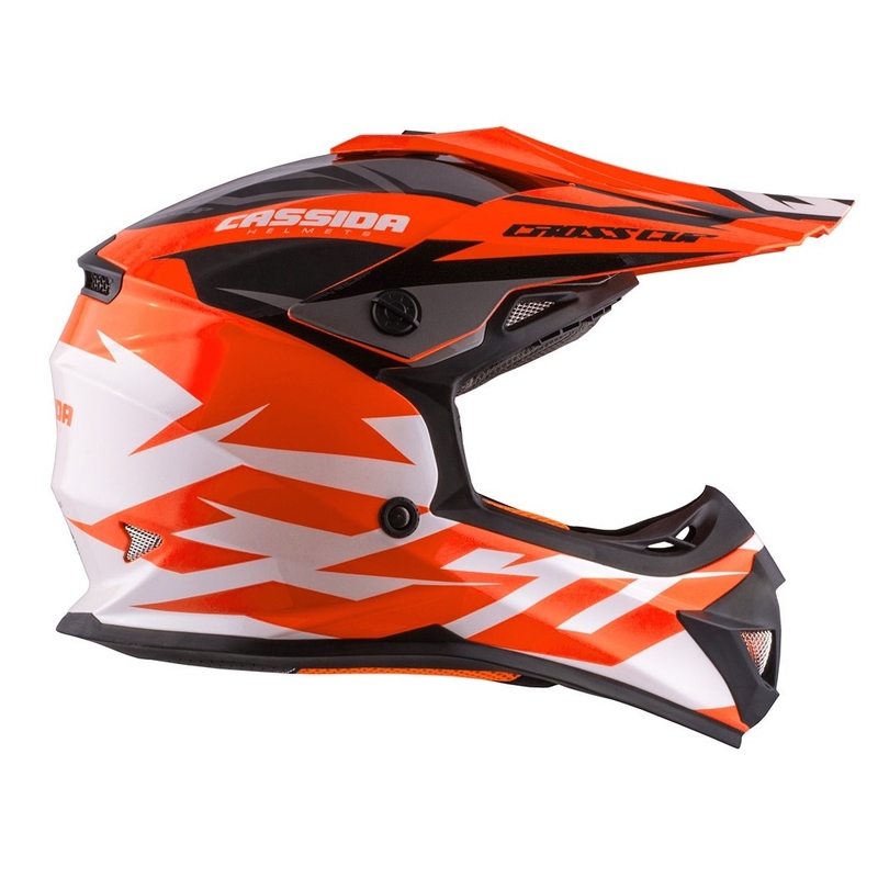 Gyermek motocross sisak Cassida Cross Cup Két fekete-fehér-fluo narancs