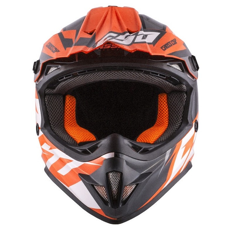 Gyermek motocross sisak Cassida Cross Cup Két fekete-fehér-fluo narancs