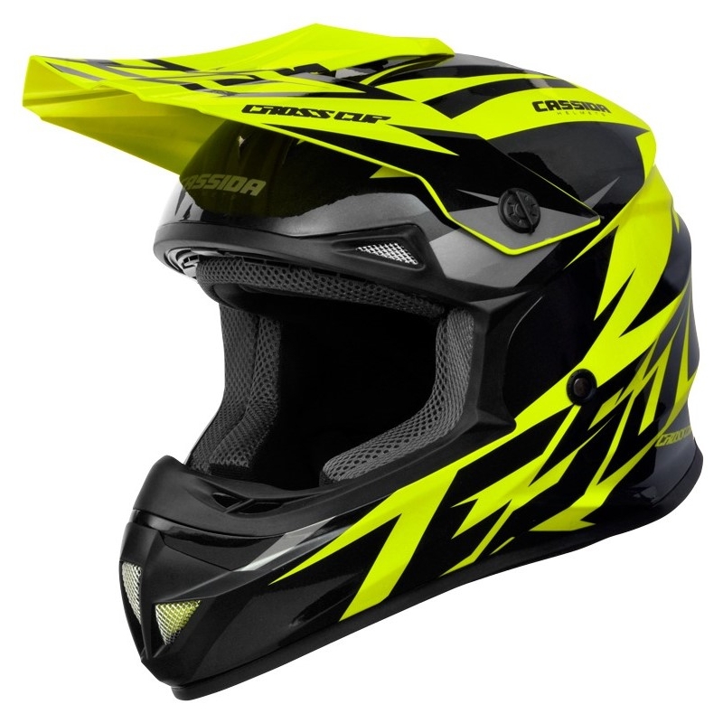 Gyermek motocross sisak Cassida Cross Cup Két fekete-szürke-fluo sárga
