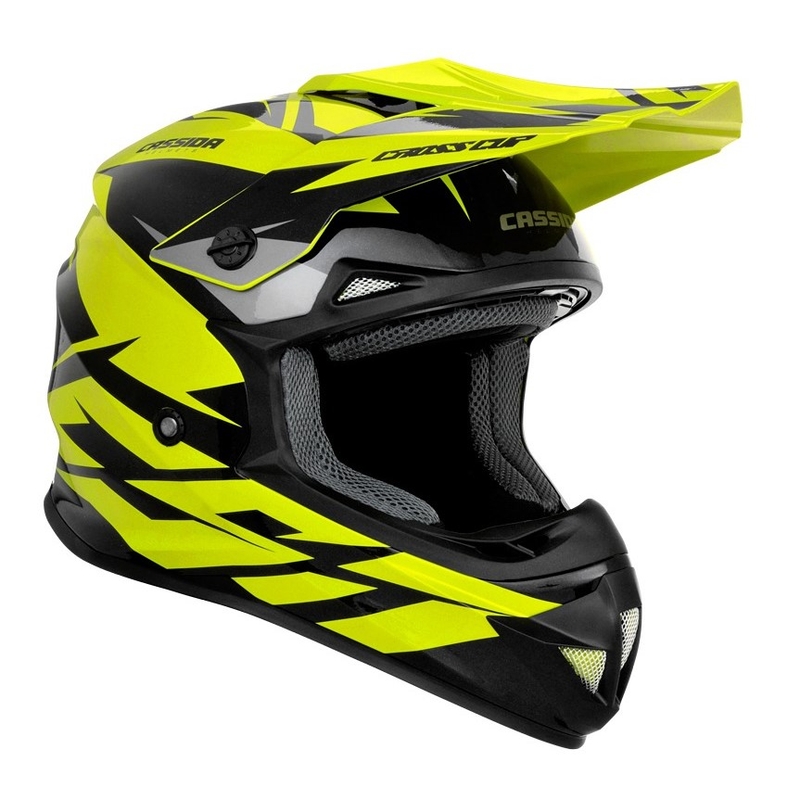 Gyermek motocross sisak Cassida Cross Cup Két fekete-szürke-fluo sárga