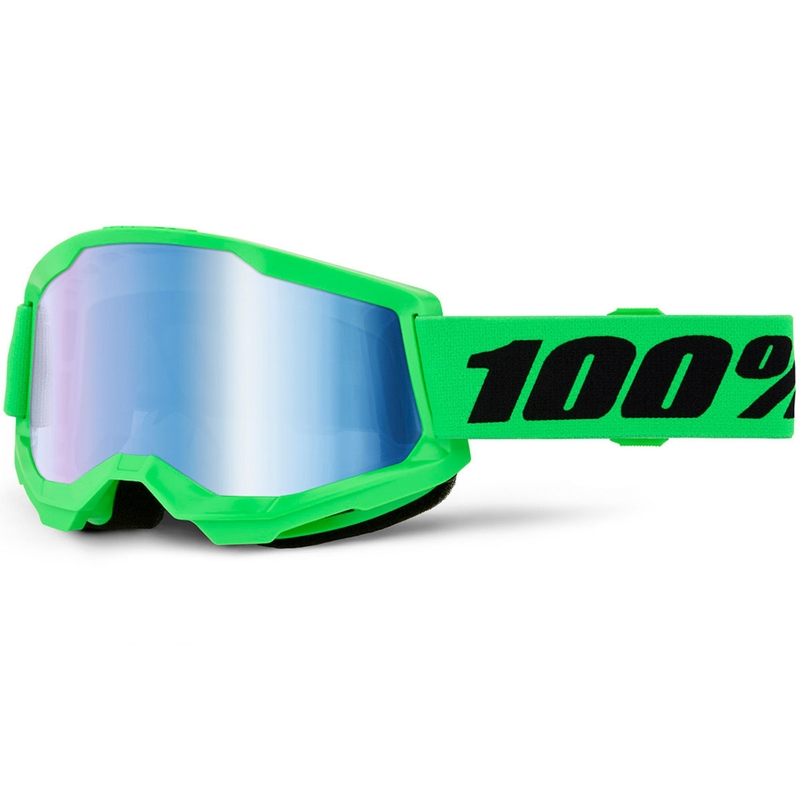 100% STRATA 2 NEW motokrossz szemüveg fluo zöld, kék plexivel