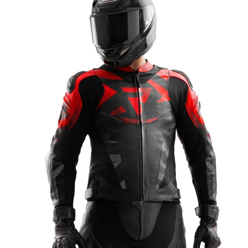 Rebelhorn Inferno motoros bőrkabát fekete-fluo piros