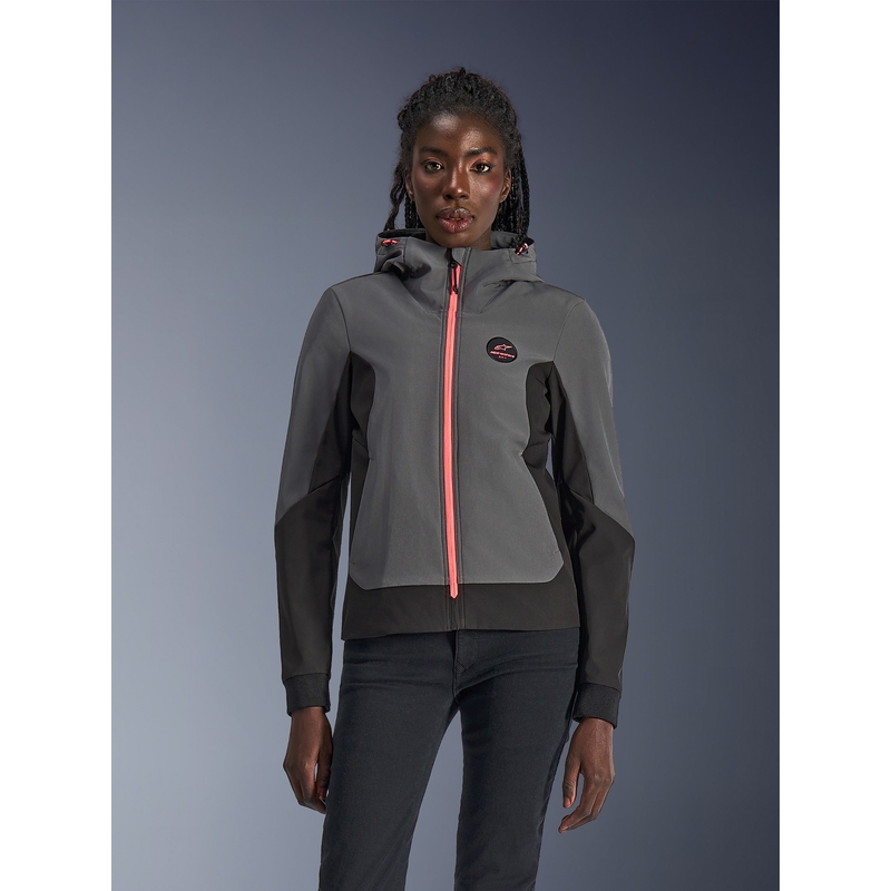 Alpinestars Stella Radium Tech Hoodie női motoros pulóver sötétszürke-fekete-rózsaszín