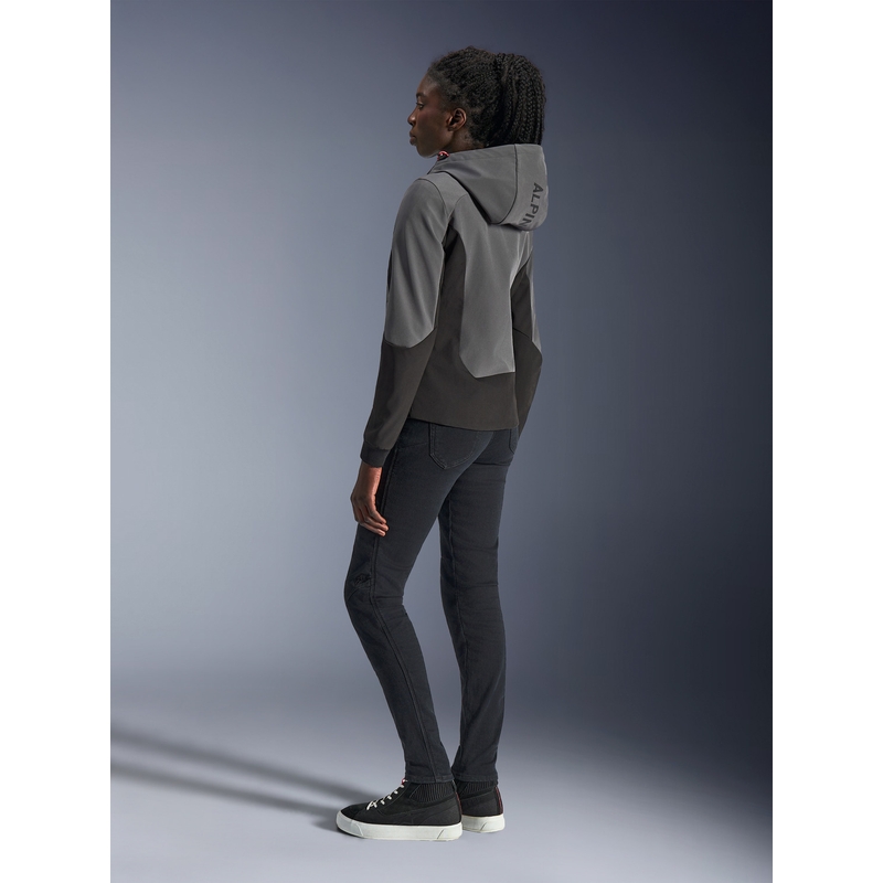 Alpinestars Stella Radium Tech Hoodie női motoros pulóver sötétszürke-fekete-rózsaszín