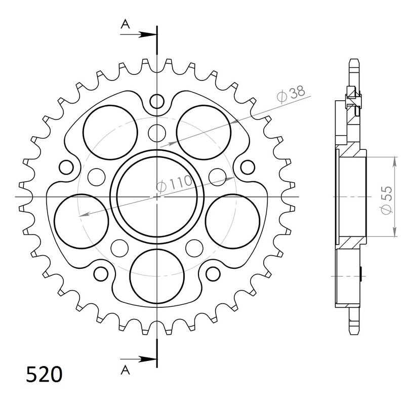 Csillagkerék SUPERSPROX STEALTH ezüst 36 fogak,520