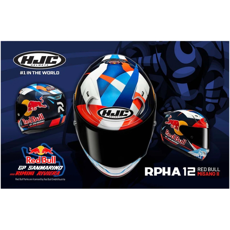 HJC RPHA 12 Red Bull Misano GP 2 MC21 zárt motoros bukóssiak kék-fehér-piros