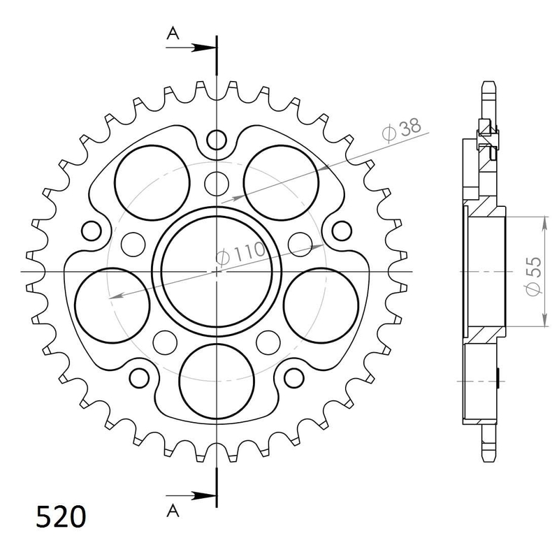 Csillagkerék SUPERSPROX STEALTH arany 36 fogak,520