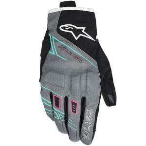 Dámské rukavice na motorku Alpinestars STELLA MOBLAST WATERPROOF šedo-černo-fluo růžovo-tyrkysovo-bílé
