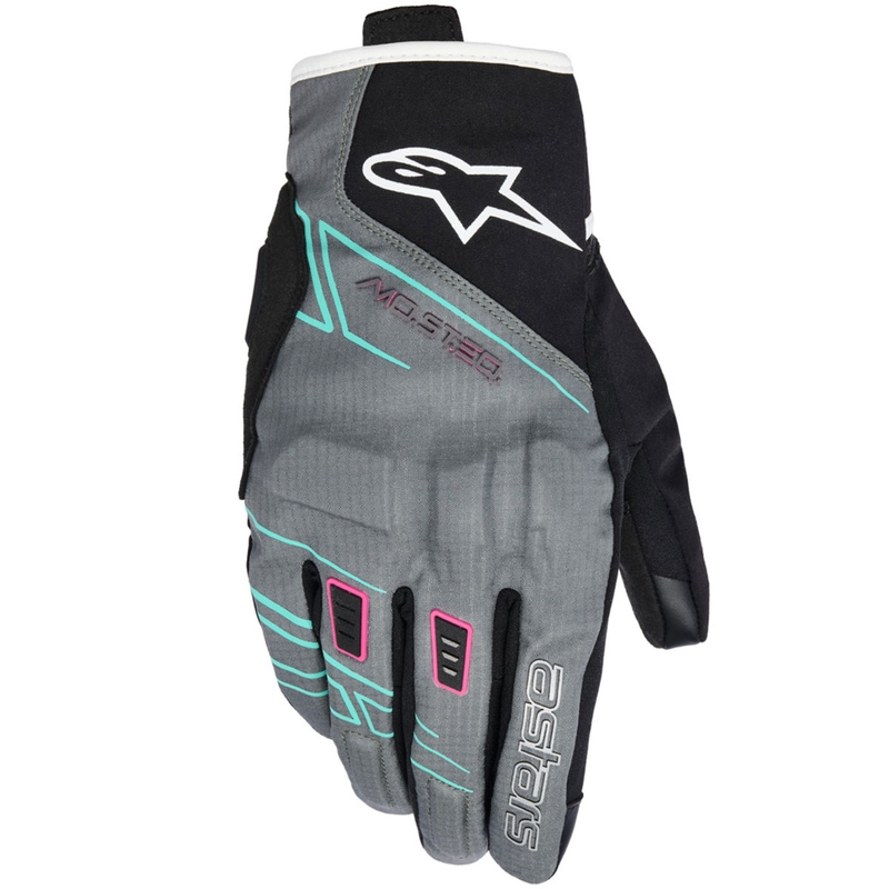 Alpinestars STELLA MOBLAST WATERPROOF női motoros kesztyű szürke-fekete-fluo rózsaszín-türkizkék-fehér