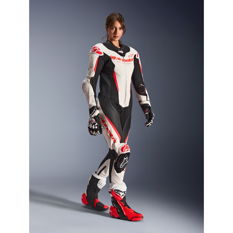 Alpinestars Stella GP-R7 női egyrészes motoros bőroverál fehér-fluo piros-fekete