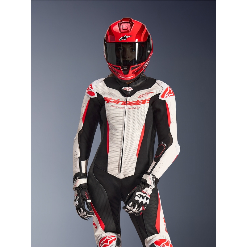 Alpinestars Stella GP-R7 női egyrészes motoros bőroverál fehér-fluo piros-fekete