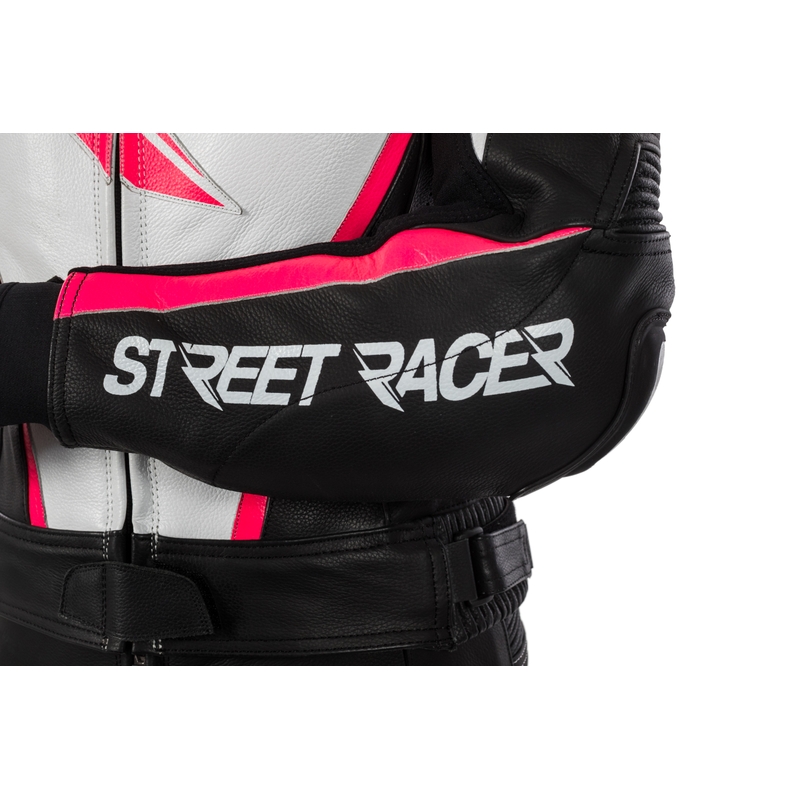 Női motoros overál Street Racer Kiara fekete-fehér-neon rózsaszín kiárusítás