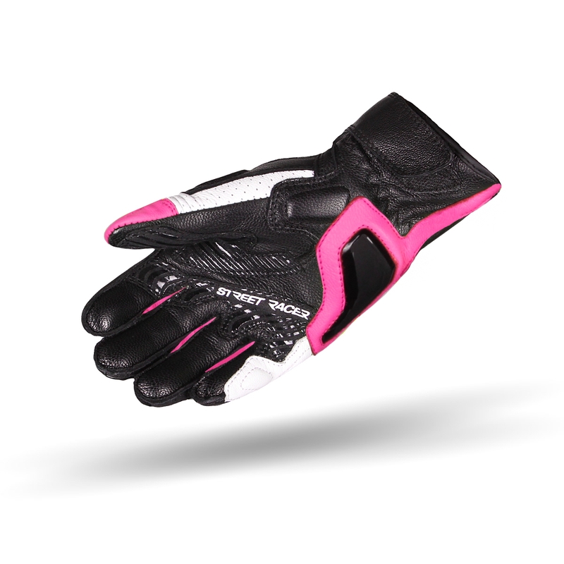Női motoros kesztyű Street Racer XTR fekete-fehér-rózsaszín kiárusítás