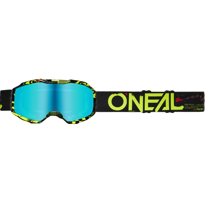 O'Neal B-10 Attack gyerek motokrossz szemüveg fekete-fluo sárga, irídium kék plexivel