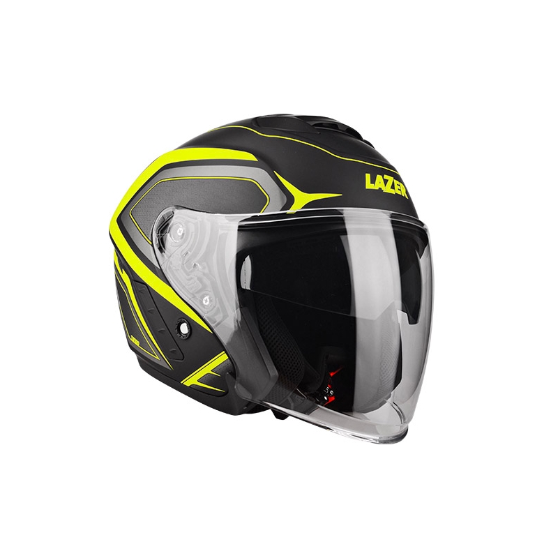 Nyitott motoros sisak Lazer Tango Hexa fekete-fluo sárga akció kiárusítás