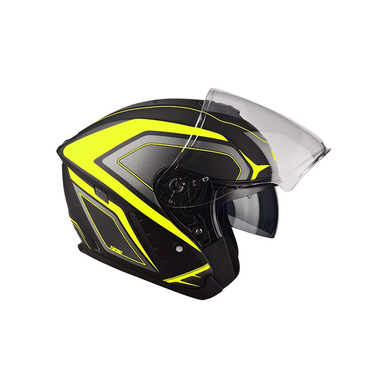 Nyitott motoros sisak Lazer Tango Hexa fekete-fluo sárga akció kiárusítás
