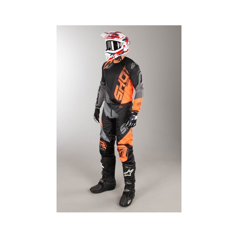 Komplet (dres + kalhoty) Shot DEVO Ultimate černo-fluo oranžový